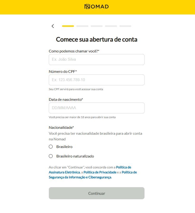 Como abrir uma conta na Nomad sendo brasileiro?